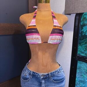Brown & Pink Sequin Y2K Style Halter Bikini Size Small